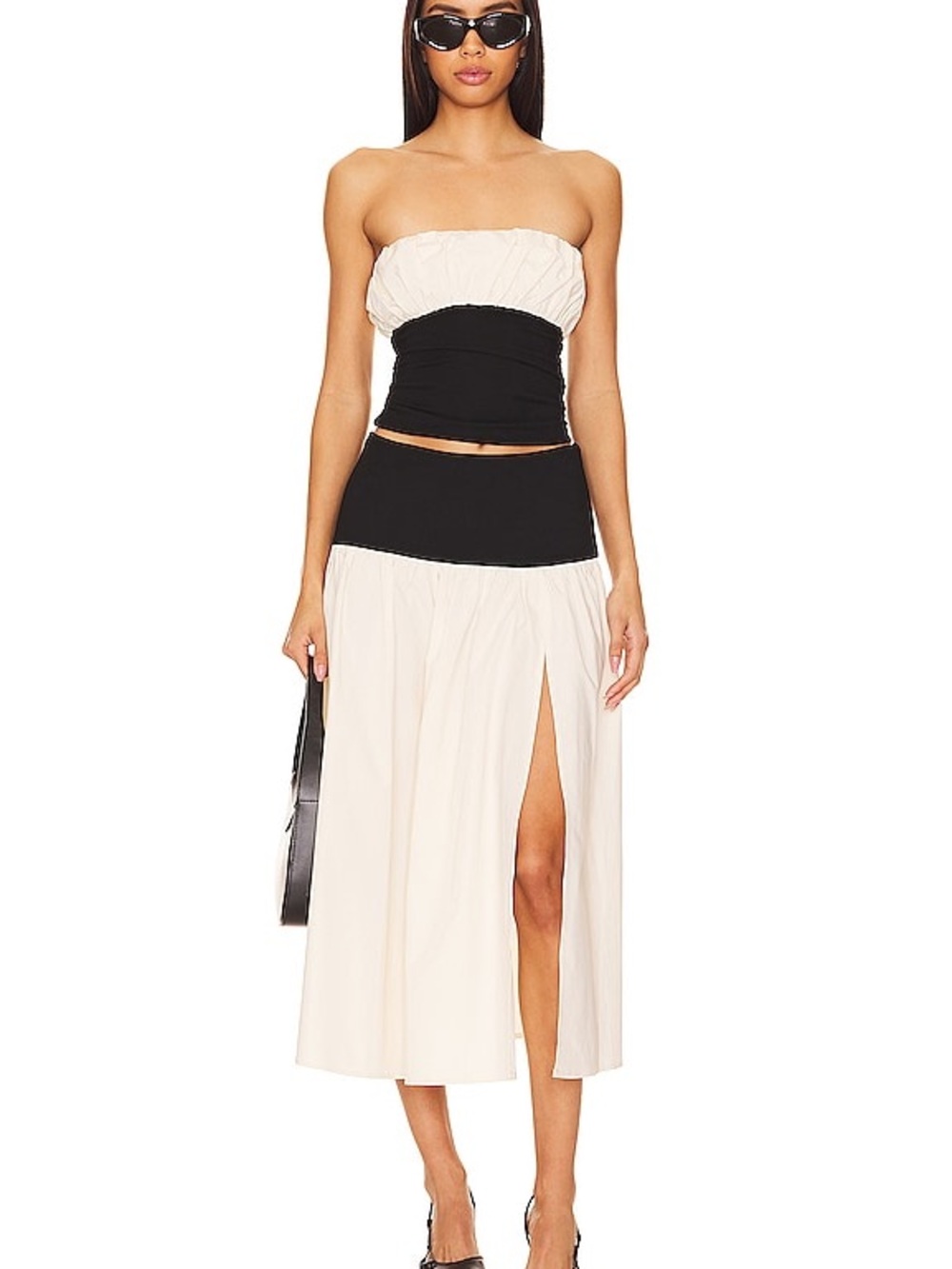 Lovers + Friends MAC MIDI SKIRT, Black and Cream Strapless with Slit